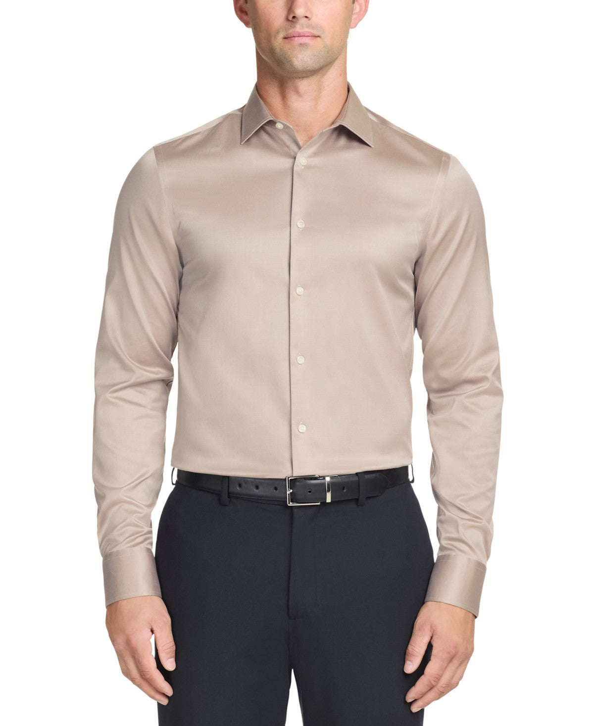 Calvin Klein Mens Slim fit Dress Shirt XL 17.5 in 34-35 Brown Solid