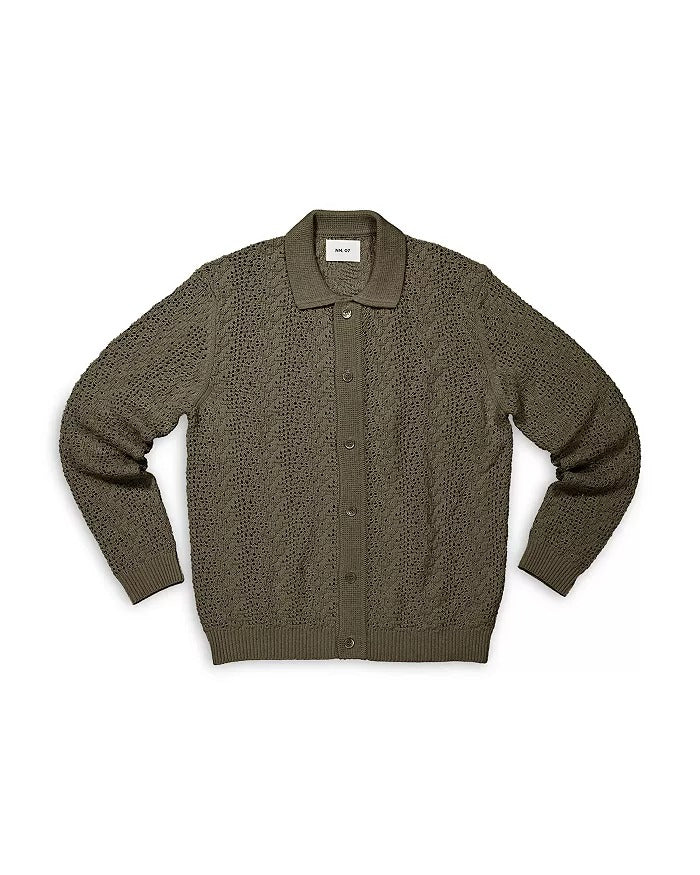Nn07 Mens Regular fit Long Sleeve Cardigan Sweater Medium Collared Green Solid