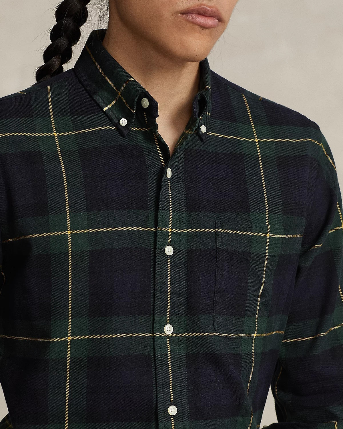 Polo Ralph Lauren Mens Flannel Plaid Custom Fit Button Down Shirt Green Small