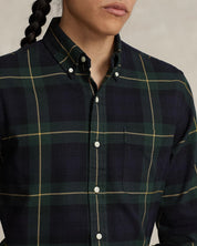 Polo Ralph Lauren Mens Flannel Plaid Custom Fit Button Down Shirt Green Small