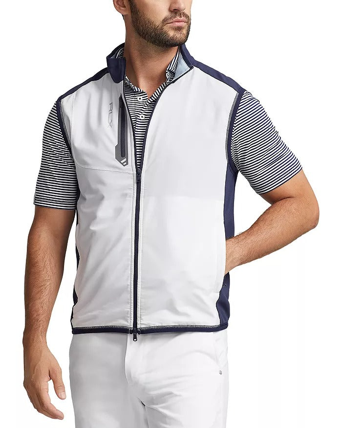 Polo Ralph Lauren RLX Mens Hybrid Cotton Stretch Full Zip Vest Blue White XXL