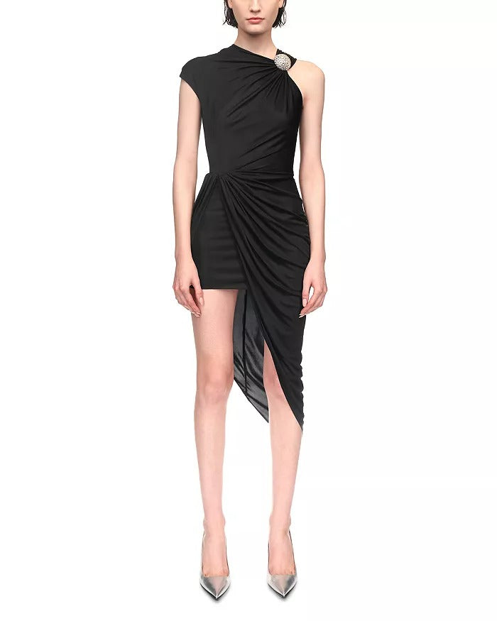 David Koma Womens Ruched Asymmetric Dress UK 14 / US 10 Black