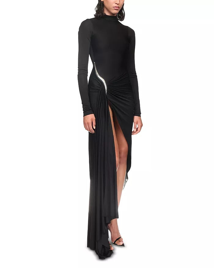 David Koma Womens Metallic Trim Ruched Gown Dress Size UK 14 / US 10 Black