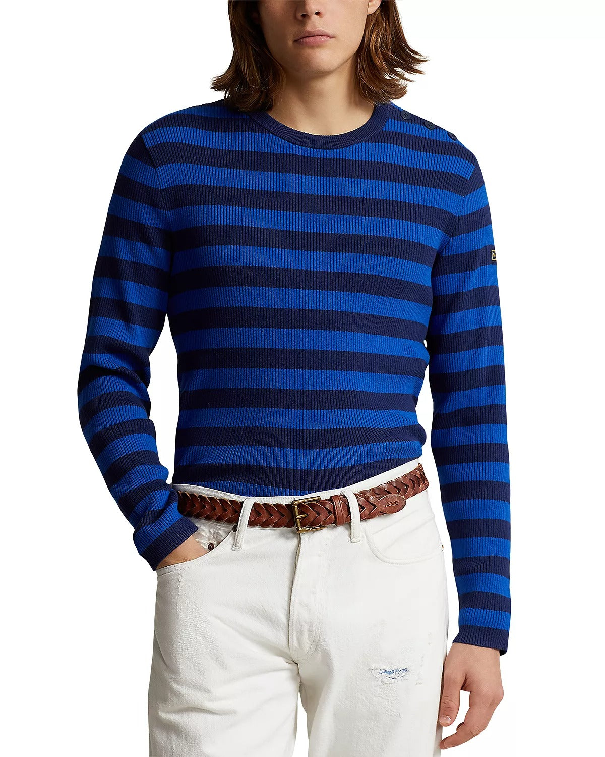 Polo Ralph Lauren Cotton & Cashmere Ribbed Blue Regular Fit Crewneck Sweater XL