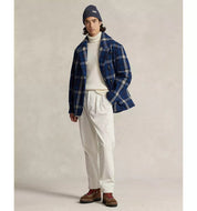 Polo Ralph Lauren Men Wool Blend Plaid Double Breasted Ranch Pea Coat Large Blue