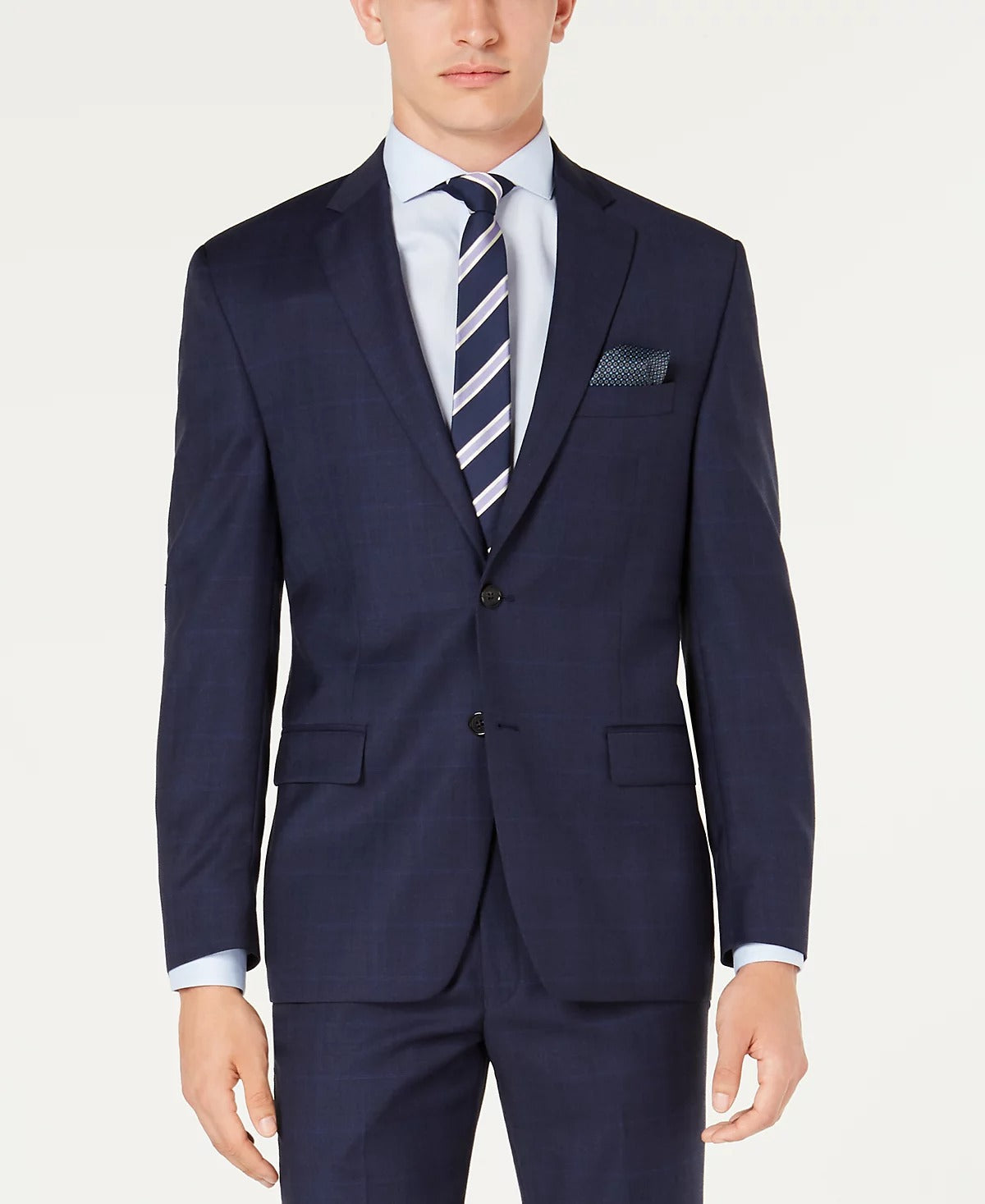 Lauren Ralph Lauren Mens Ultra Flex Classic-Fit Navy Plaid Suit Jacket 50L