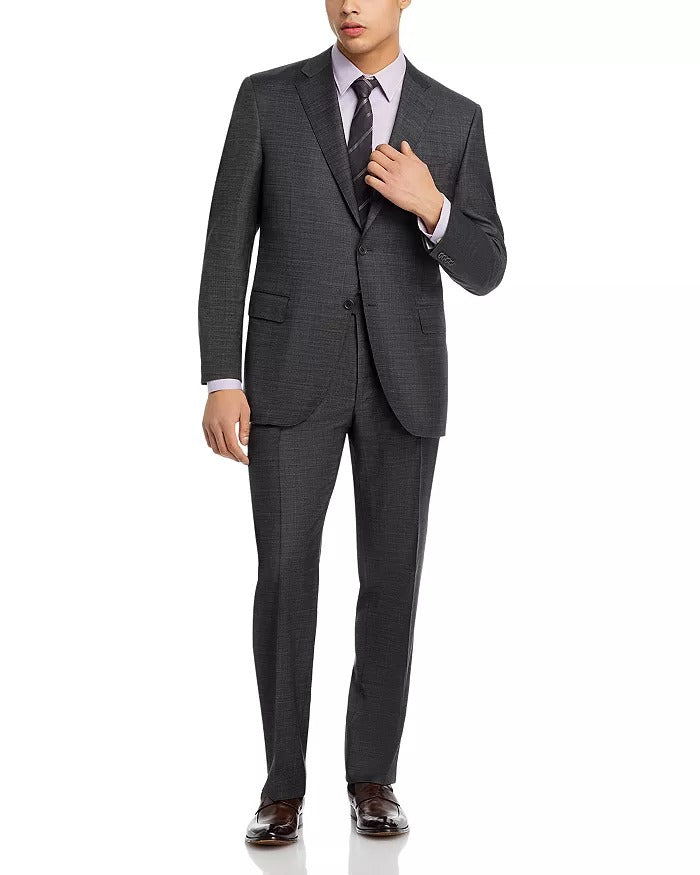 Canali Mens Siena Sharkskin Classic Fit Suit Size US 44L 36 Waist Charcoal Grey