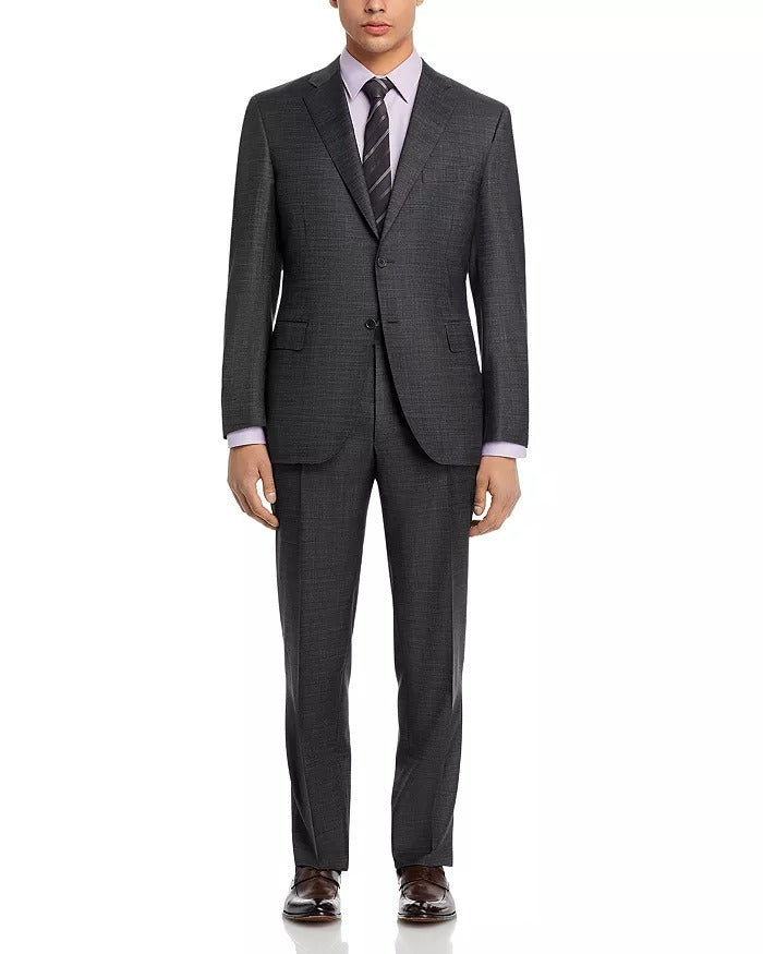 Canali Mens Siena Sharkskin Classic Fit Suit Size US 44L 36 Waist Charcoal Grey