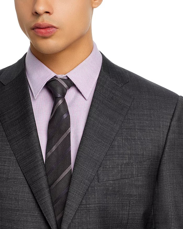 Canali Mens Siena Sharkskin Classic Fit Suit Size US 44L 36 Waist Charcoal Grey