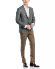 Canali Kei Tonal Plaid Regular Fit Sport Coat EU 56 US 46R Green Wool Silk