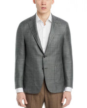 Canali Kei Tonal Plaid Regular Fit Sport Coat EU 56 US 46R Green Wool Silk