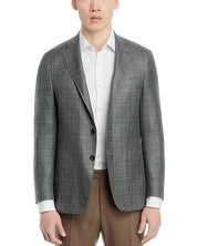 Canali Kei Tonal Plaid Regular Fit Sport Coat EU 56 US 46R Green Wool Silk