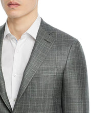 Canali Kei Tonal Plaid Regular Fit Sport Coat EU 56 US 46R Green Wool Silk
