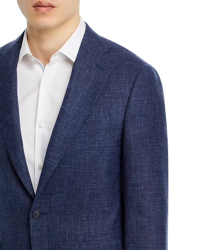 Canali Capri Wool & Linen Mélange Slim Fit Suit 42L / 36W Navy Blue Flat Pant