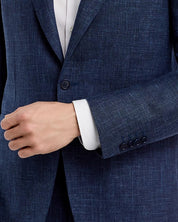 Canali Capri Wool & Linen Mélange Slim Fit Suit 42L / 36W Navy Blue Flat Pant