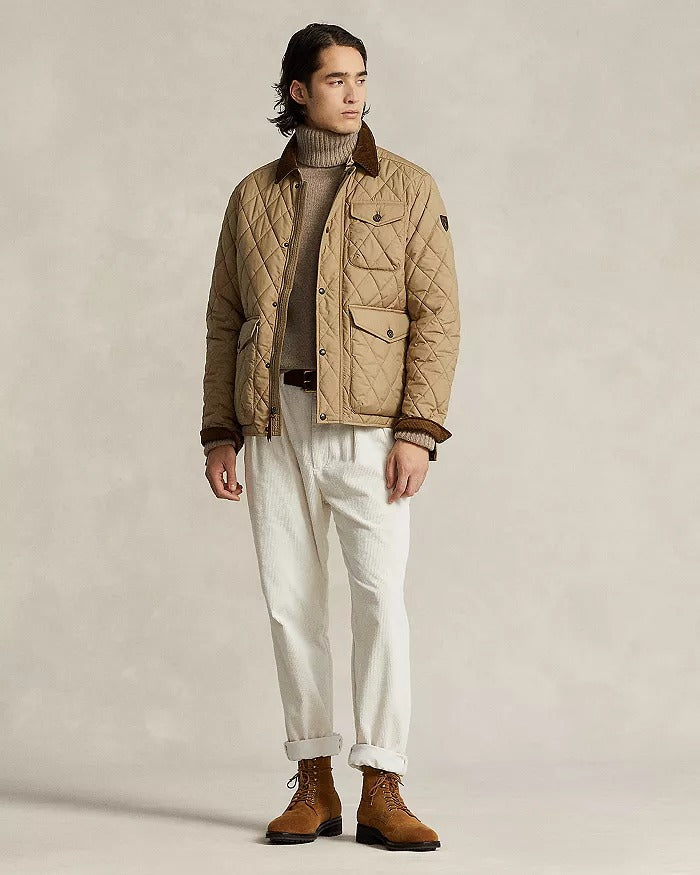 Polo Ralph Lauren Quilted Water Repellent Full Zip Jacket Medium Desert Khaki