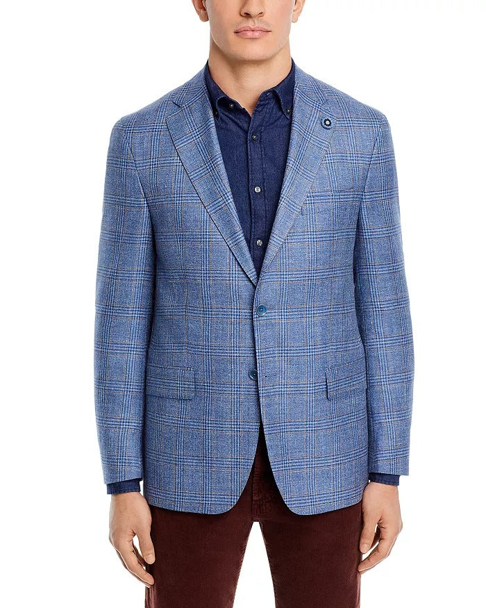Hart Schaffner Marx New York Plaid Regular Fit Sport Coat 50R Blue Brown