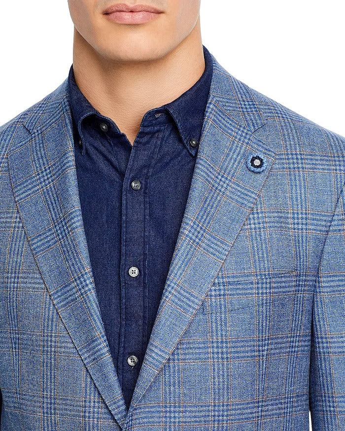 Hart Schaffner Marx New York Plaid Regular Fit Sport Coat 50R Blue Brown