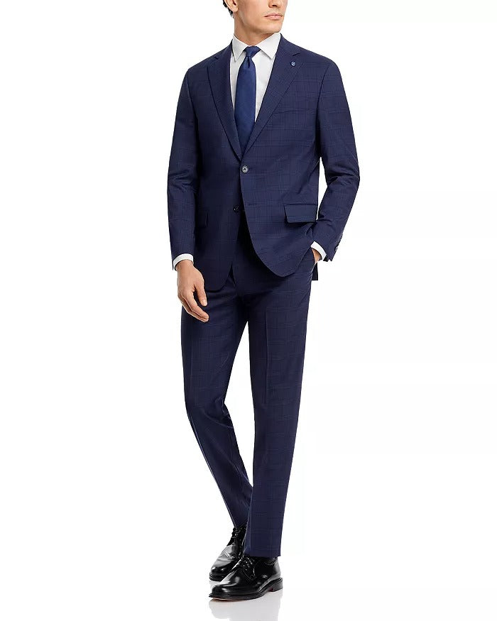 Hart Schaffner Marx New York Plaid Regular Fit Suit 42R / 36W Navy Blue