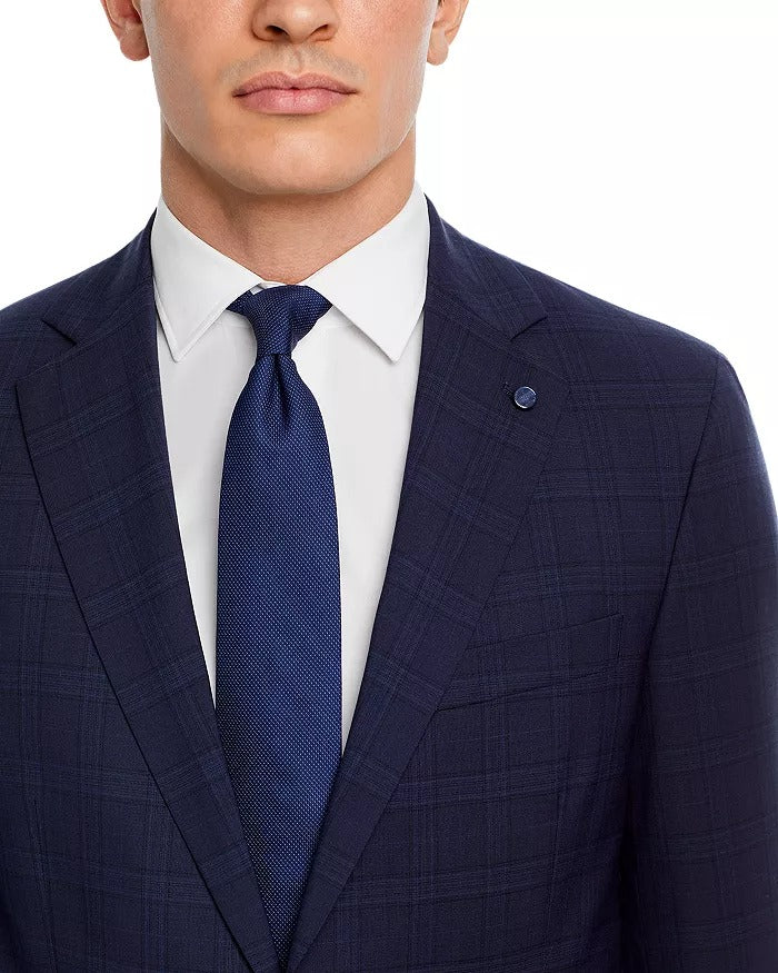 Hart Schaffner Marx New York Plaid Regular Fit Suit 40S / 33W Navy Blue