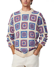 NN07 Bjorn 6523 Loose Fit Crochet Crewneck Sweater Small White Blue