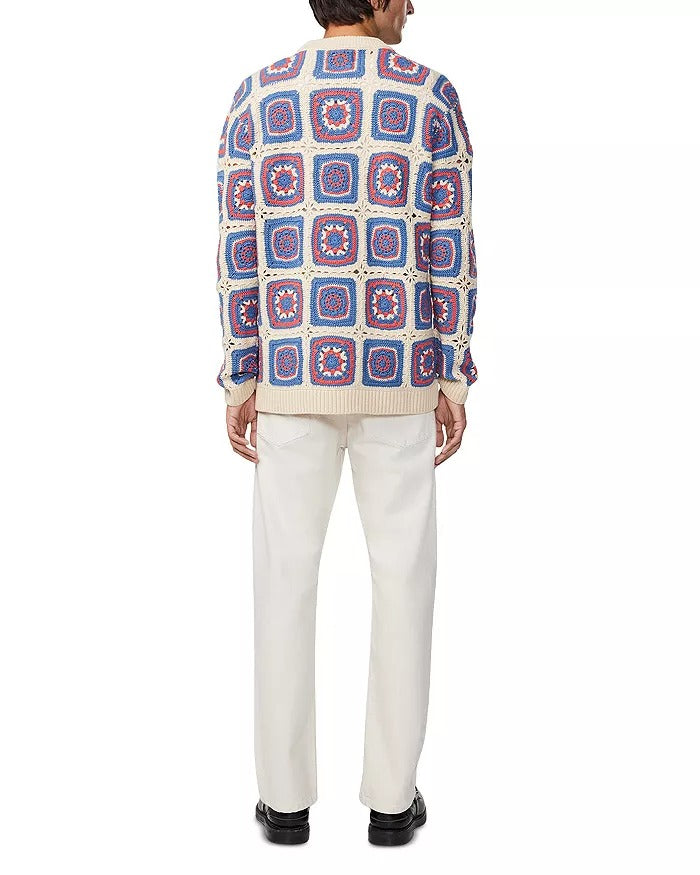 Nn07 Mens Loose fit Long Sleeve Crewneck Sweater Small Crew Neck White Geometric