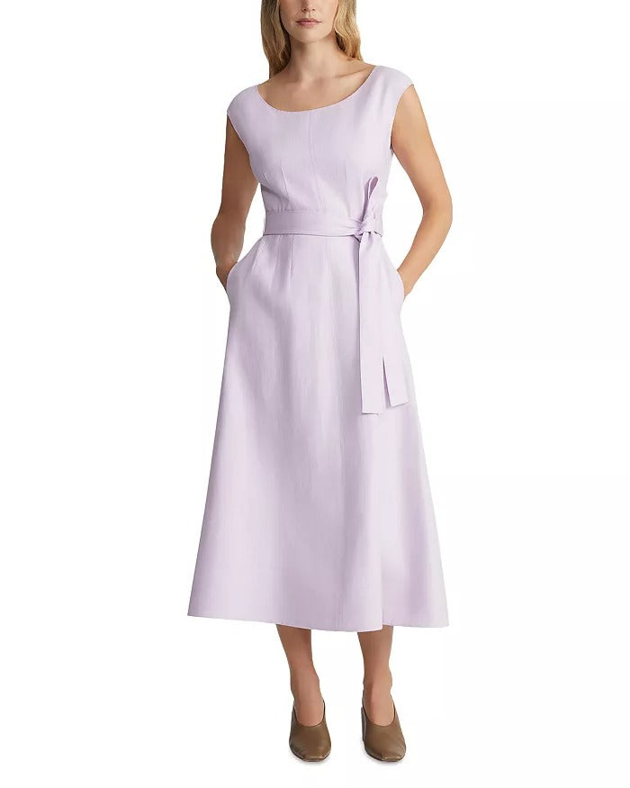 Lafayette 148 New York Belted Fit and Flare Dress Size 12 Dried Blossom Purple