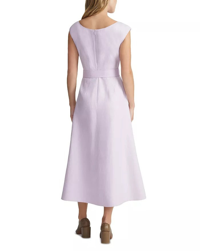 Lafayette 148 New York Belted Fit and Flare Dress Size 14 Dried Blossom Purple