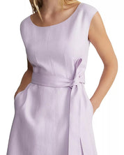 Lafayette 148 New York Belted Fit and Flare Dress Size 12 Dried Blossom Purple