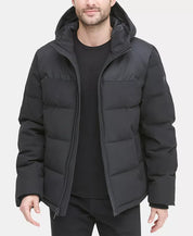 DKNY Men's Mixed-Media Puffer Coat Large Black