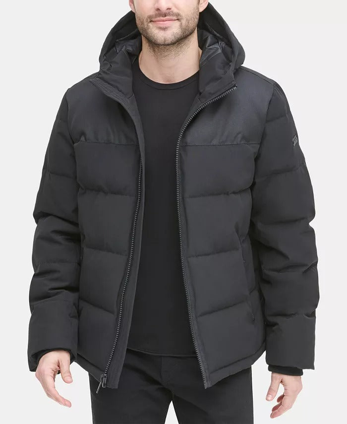 DKNY Men's Mixed-Media Puffer Coat Large Black