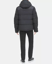 DKNY Men's Mixed-Media Puffer Coat Large Black