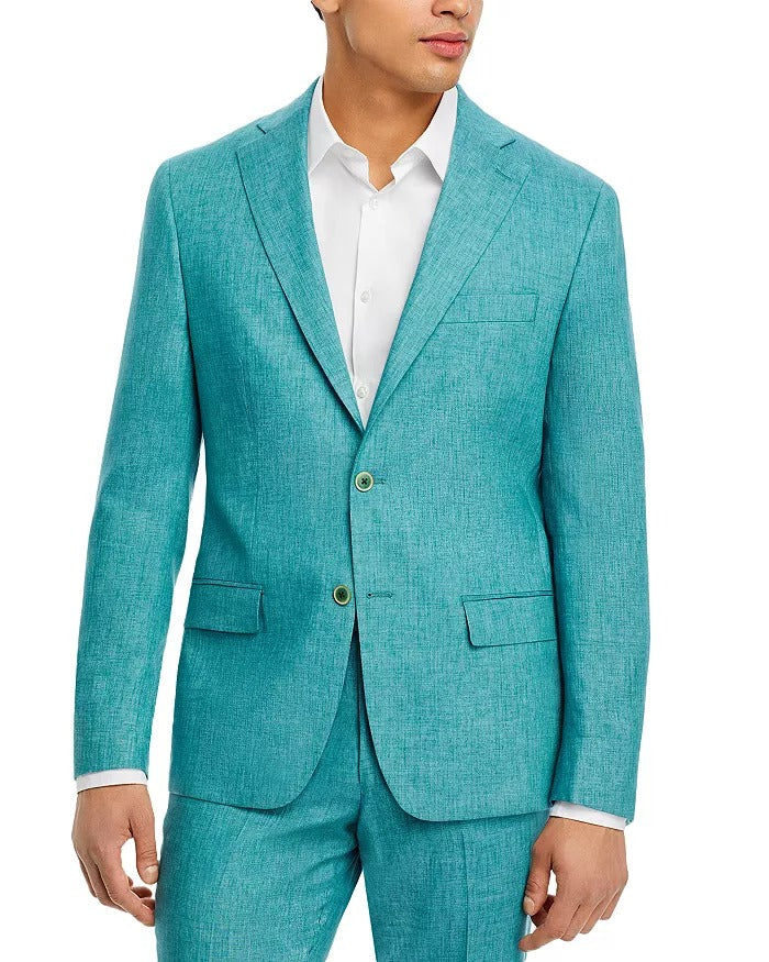 Robert Graham Mens Delave Linen Slim Fit Suit Jacket Sport Coat 38R Teal Green