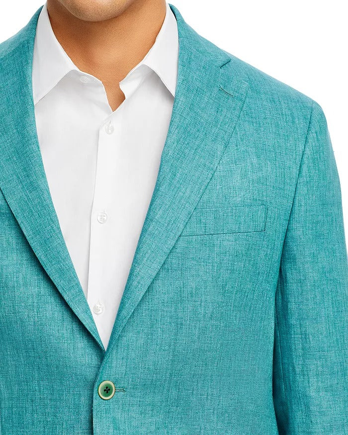 Robert Graham Mens Delave Linen Slim Fit Suit Jacket Sport Coat 46R Teal Green