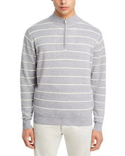 Peter Millar Mens Classic fit Quarter zip Sweater Large Mock Neck Grey Striped