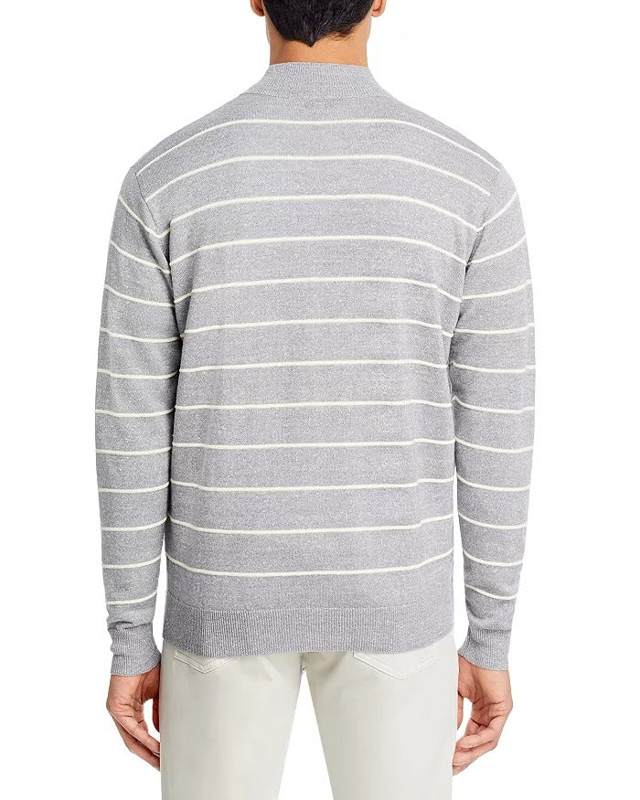 Peter Millar Mens Classic fit Quarter zip Sweater Large Mock Neck Grey Striped
