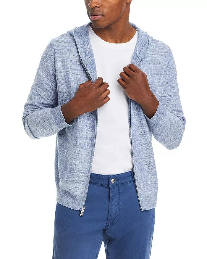 Peter Millar Mens Classic fit Long Sleeve Full Zip Sweater Large Blue Hooded