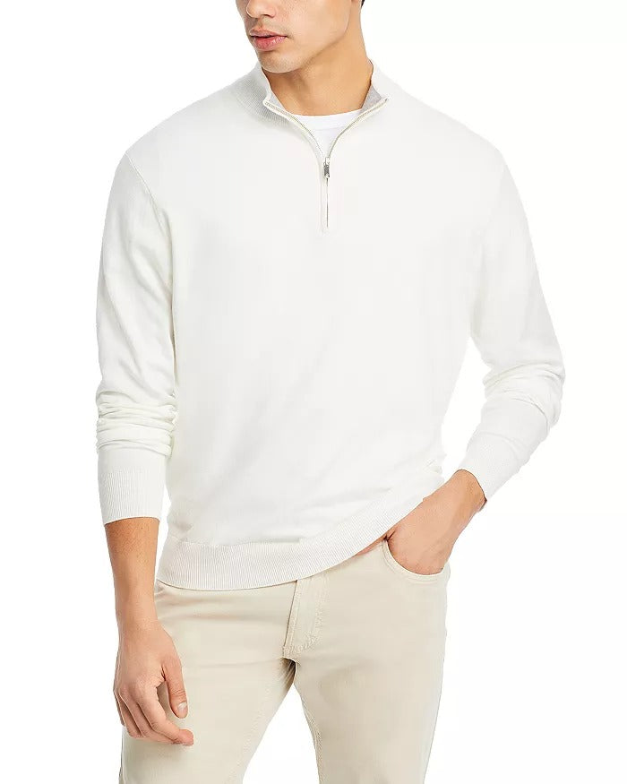 Peter Millar Mens Classic fit Long Sleeve Quarter zip Sweater XXL White Solid