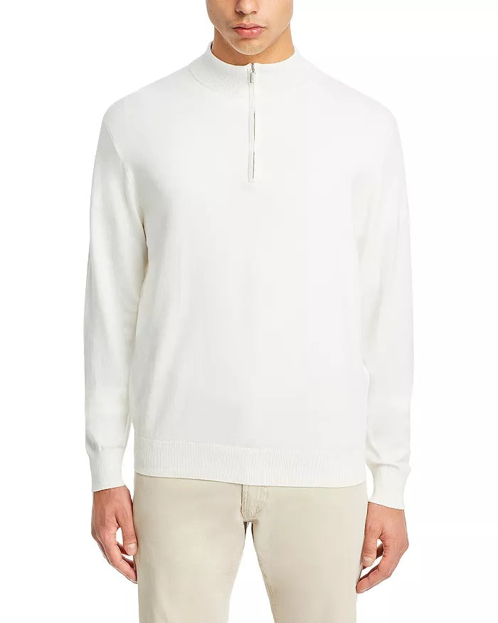 Peter Millar Mens Classic fit Long Sleeve Quarter zip Sweater XXL White Solid