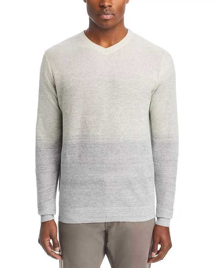Peter Millar Crown Crafted Camden High V Neck Striped Sweater Large Beige