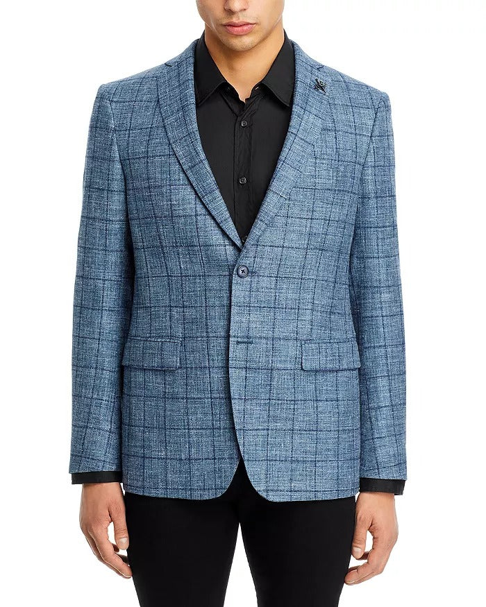 John Varvatos Star USA Windowpane Slim Fit Sport Coat 46R Blue Blazer