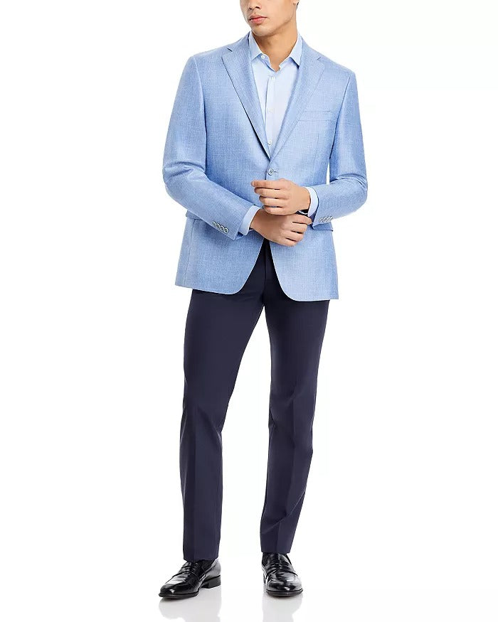 Canali Mens Siena Herringbone Sport Coat Blazer EU 56 US 46R Light Blue