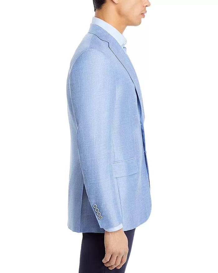 Canali Mens Siena Herringbone Sport Coat Blazer EU 56 US 46R Light Blue