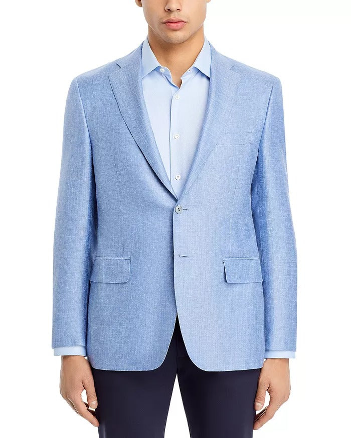 Canali Mens Siena Herringbone Sport Coat Blazer EU 56 US 46R Light Blue
