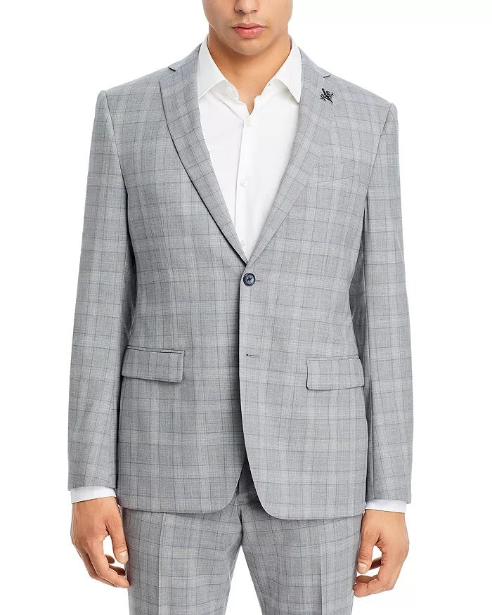 John Varvatos Star USA Mens Plaid Slim Fit Suit Jacket 38R Light Grey Sport Coat