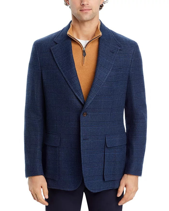 Polo Ralph Lauren Mens Linen Wool Regular Fit Sport Coat Blazer 42R Plaid Blue