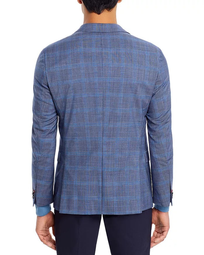 HUGO BOSS Mens Arti Plaid Extra Slim Fit Sport Coat Jacket 42L Blue Tonal Plaid