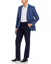 Jack Victor Conway Melange Plaid Regular Fit Sport Coat 44R Blue Wool