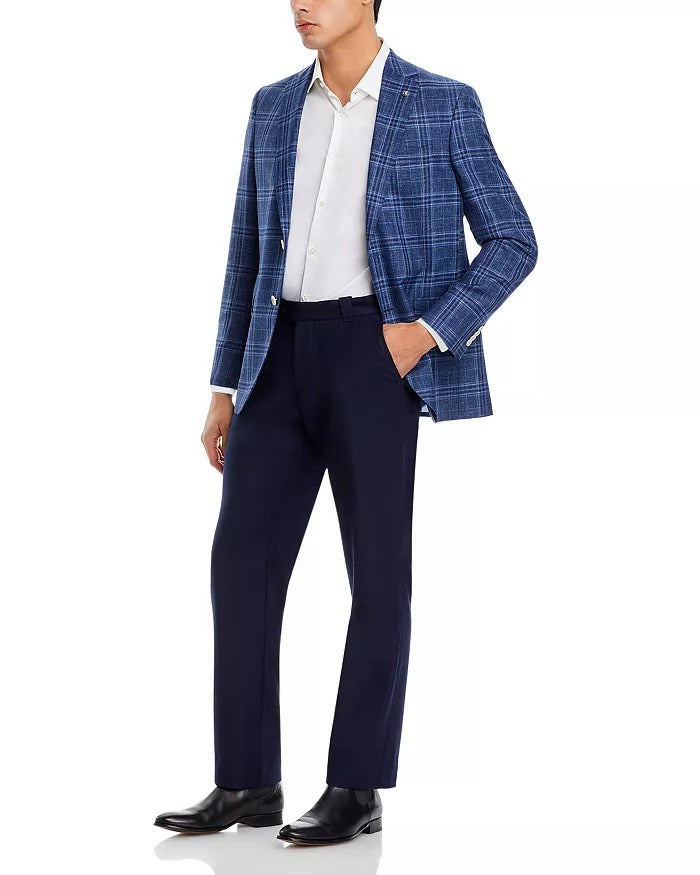 Jack Victor Conway Melange Plaid Regular Fit Sport Coat 44R Blue Wool