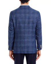 Jack Victor Conway Melange Plaid Regular Fit Sport Coat 40R Blue Wool